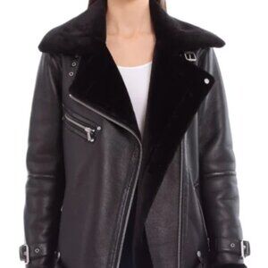 Avec Les Filles Faux Leather and faux fur trim biker jacket